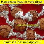 MANTRA SIDDHA RUDRAKSHA MALA IN PURE SILVER (6 MM 12" X 2 Inch) NATURAL BEADS